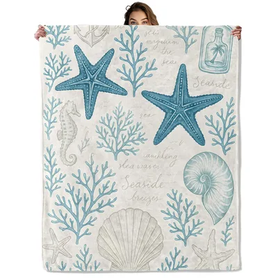Nautical Starfish and Seashell Blanket Coastal Marine Life Design