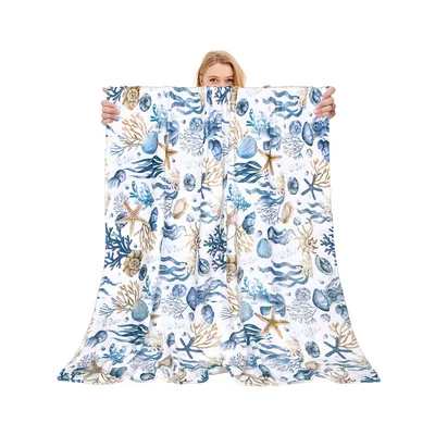 Watercolor Coastal Starfish Blanket: Ocean Life Print for Beach Lovers