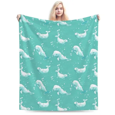 Cute Manatee Pattern Blanket featuring swimming sea cows