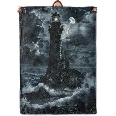 Dark Ocean Lighthouse Blanket: Stormy Coastal Art for Home