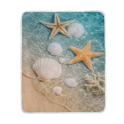 Starfish and Seashells Blanket: Coastal Ocean Print for Beach Lovers
