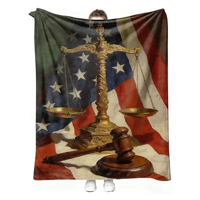 Lawyer Justice Scales Blanket: American Flag and Gavel Design