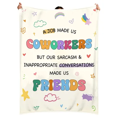 Coworker Friends Humor Blanket featuring colorful bubble letters