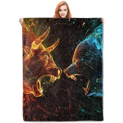 Bull and Bear Market Blanket: Neon Trading Art for Finance Fans