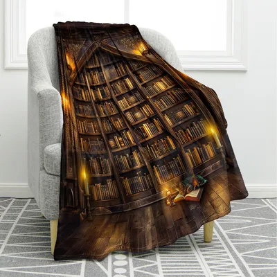 Library Lover Blanket: Cozy Bookshelf and Cat Design for Readers