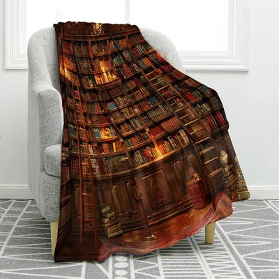Ladder Blanket: Vintage Library Bookshelves and Wooden Ladder Design