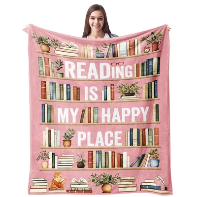Reading Lover Blanket: Reading Is My Happy Place Bookshelf Design