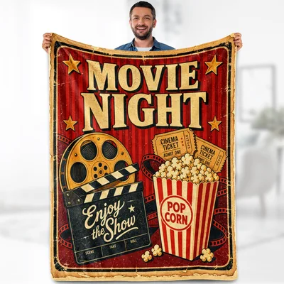 Vintage Cinema Blanket: Movie Night Popcorn and Reel Design for Fans