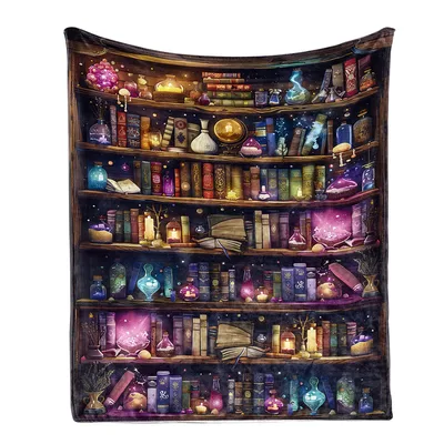 Magical Bookshelf Potions Blanket for Enchanted Reading Nooks