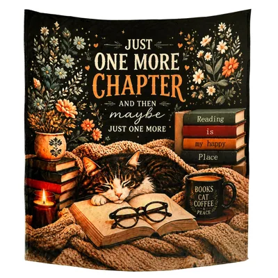 Cat and Books Blanket: Just One More Chapter Design
