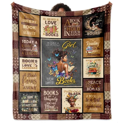 Black Girl Reading Books Blanket featuring a butterfly-adorned reader