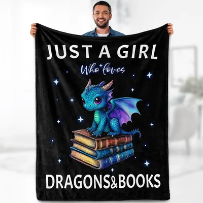 Dragon Books Reading Blanket featuring a blue dragon