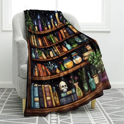 Witchy Bookshelf Potions Blanket: A Magical Library Design for Readers