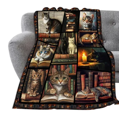 Cats and Books Blanket: A Library of Feline Readers