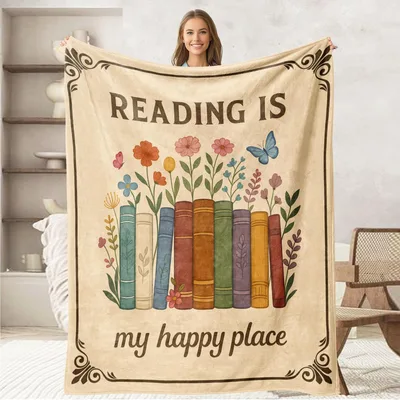 Vintage Books and Wildflowers Blanket: A Reader's Happy Place Design