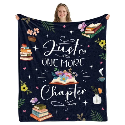 Just One More Chapter Navy Floral Blanket for Book Lovers