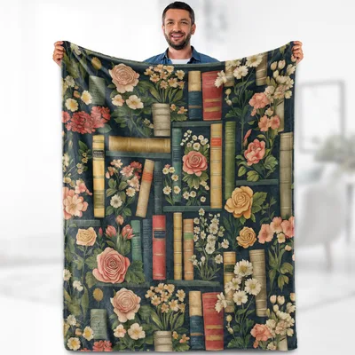 Vintage Books Floral Blanket: A Library of Roses and Leather Spines