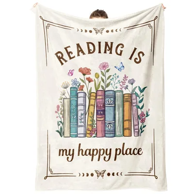 Books Flowers Reading Blanket: My Happy Place Design