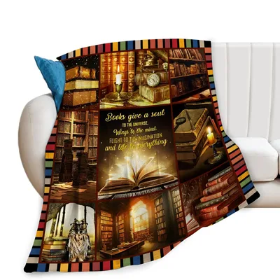 Books Give a Soul Blanket: Vintage Library Collage Design