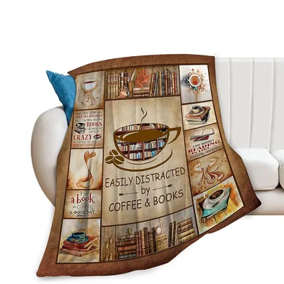Coffee Books Reading Blanket for Book Lovers Who Can't Get Enough