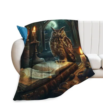Owl Book Lover Blanket: A Majestic Owl Perched on Ancient Manuscripts