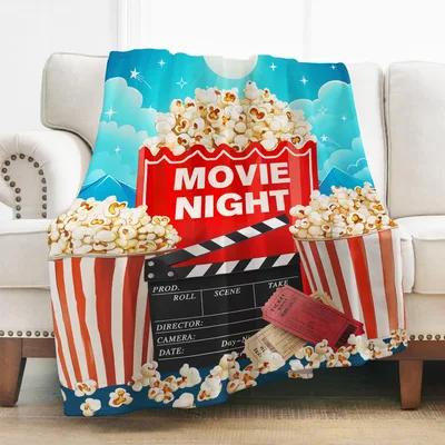 Movie Night Popcorn Blanket: Cinema Clapperboard Design for Fans
