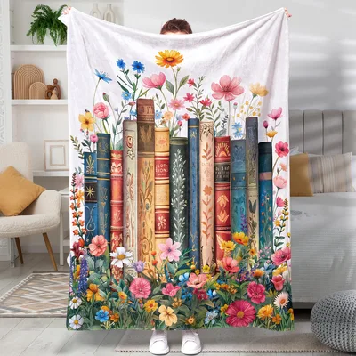 Books and Flowers Blanket featuring vintage book spines