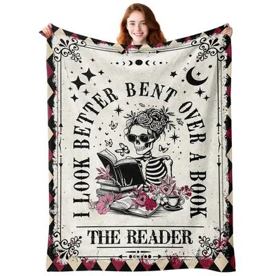 Skeleton Reader Reading Under Blanket: Gothic Book Lover Design