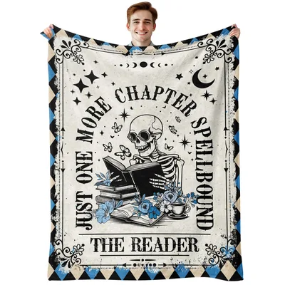 Just One More Chapter Skeleton Reader Blanket for Book Lovers