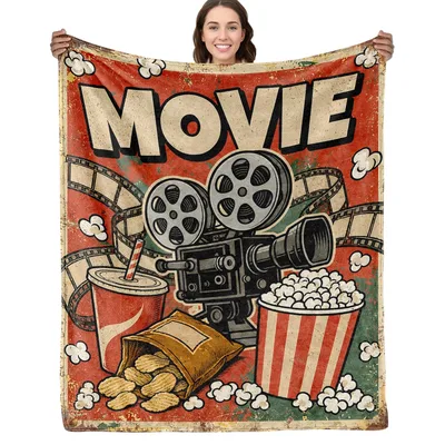 Vintage Movie Theater Blanket: Retro Cinema Design for Film Fans