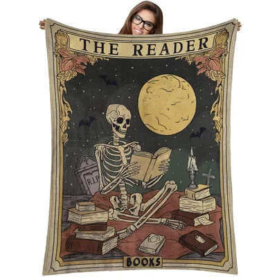 The Reader Skeleton Tarot Blanket: A Gothic Book Lover's Companion
