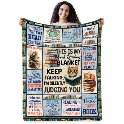 Book Reading Cat Collage Blanket for Book Lovers Who Love Cats