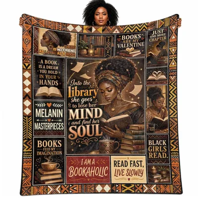 Black Woman Reading Books Blanket for Bookaholics