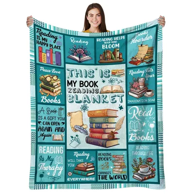 Teal Bookish Words Reading Blanket: A Collage of Literary Love