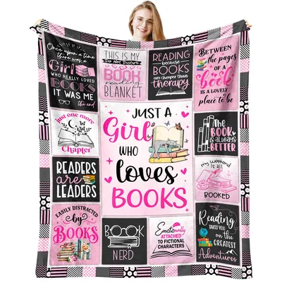 Book Lover Pink Patchwork Blanket for Girls Who Love Books