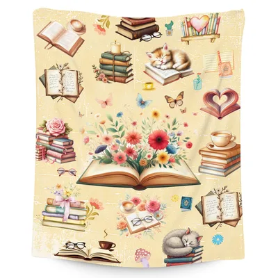 Books Flowers and Sleeping Blanket for Book Lovers Reading