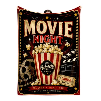 Movie Night Popcorn Vintage Blanket features a retro cinema