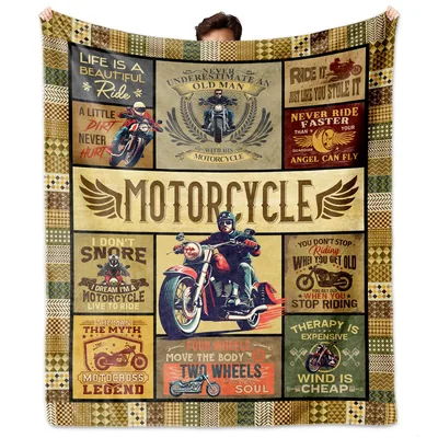 Motorcycle Riding Quotes Blanket features vintage biker