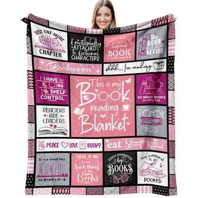 Pink Bookworm Quotes Reading Blanket for Book Lovers