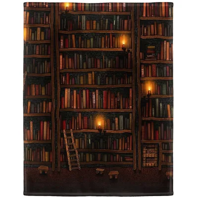 Vintage Library Bookshelf Wall Blanket for Cozy Reading Nooks