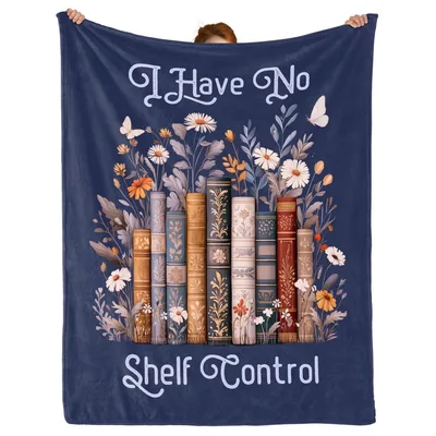 Navy Floral Bookshelf Lover Blanket: I Have No Shelf Control Design