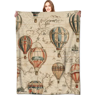 Vintage Hot Air Balloon Blanket: A World Map Adventure