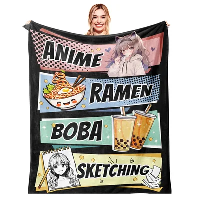 Anime Ramen Boba Sketching Blanket for Fans of Anime and Art
