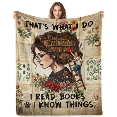 Book Lover Floral Bookshelf Blanket: That's What I Do Design