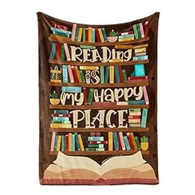 Book Lover Bookshelf Blanket: Reading Is My Happy Place Design