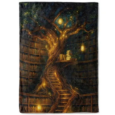 Fantasy Library Tree Blanket: A Magical Bookshelf Design