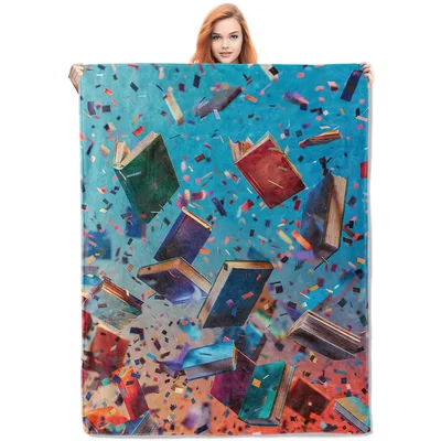 Flying Books Confetti Blanket: A vibrant throw