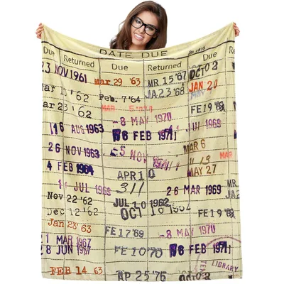 Library Due Date Book Lover Blanket: Vintage Card Design for Readers