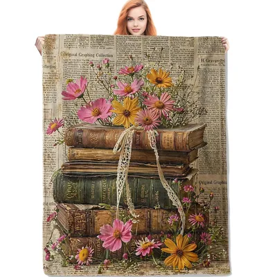 Antique Books and Pink Blanket featuring vintage leather-bound books