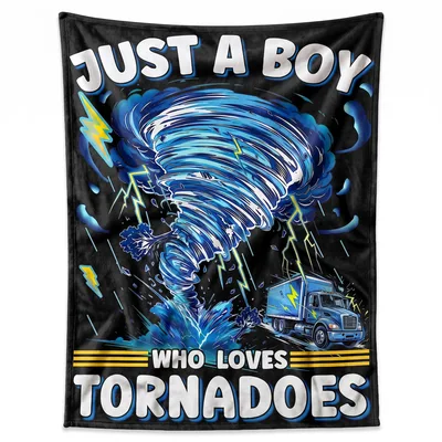 Tornado Chaser Boy Blanket: Storm Truck Design for Weather Lovers